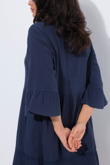 Ulla Popken 849856 Abito con volant Blu scuro - Vestiti midi - Abiti midi taglie comode