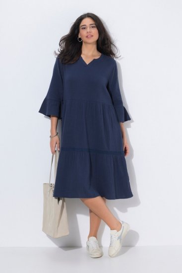 Ulla Popken 849856 Abito con volant Blu scuro - Vestiti midi - Abiti midi taglie comode