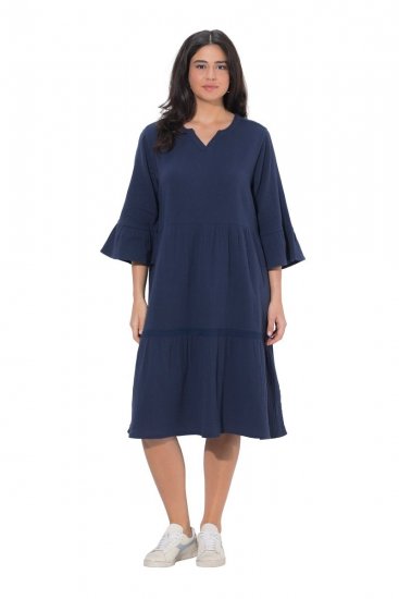 Ulla Popken 849856 Abito con volant Blu scuro - Vestiti midi - Abiti midi taglie comode