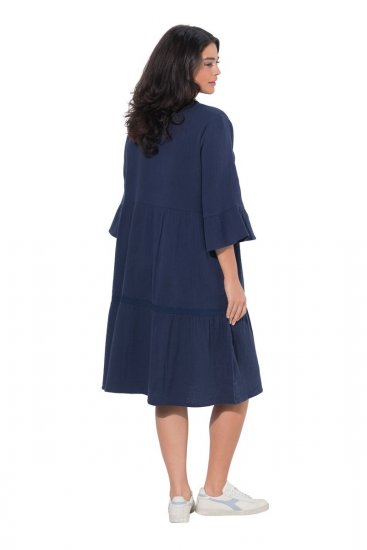 Ulla Popken 849856 Abito con volant Blu scuro - Vestiti midi - Abiti midi taglie comode