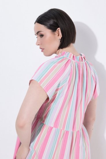 Ulla Popken 849969 Abito midi a righe con volant Rosa - Vestiti midi - Abiti midi taglie comode