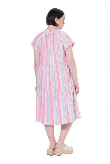Ulla Popken 849969 Abito midi a righe con volant Rosa - Vestiti midi - Abiti midi taglie comode