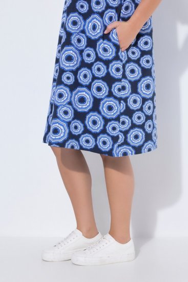 Ulla Popken 850121 Abito in jersey a maniche corte con scollo a V Blu - Abiti in jersey - 