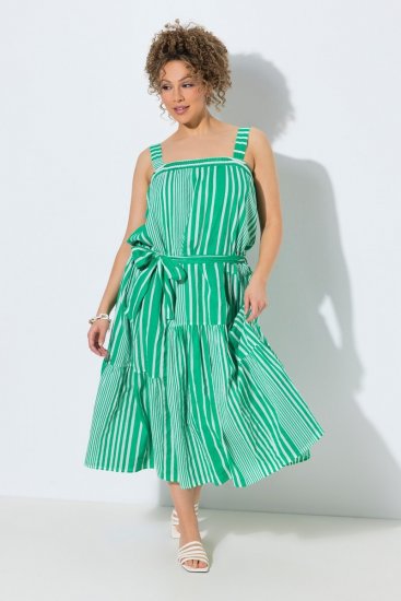 Ulla Popken 850197 Abito a righe con volant Verde - Abiti estivi - Abiti estivi taglie forti
