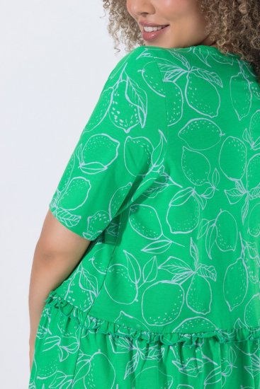Ulla Popken 850204 Abito in jersey a maniche corte con scollo a V Verde - Abiti in jersey - 