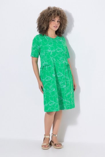 Ulla Popken 850204 Abito in jersey a maniche corte con scollo a V Verde - Abiti in jersey - 