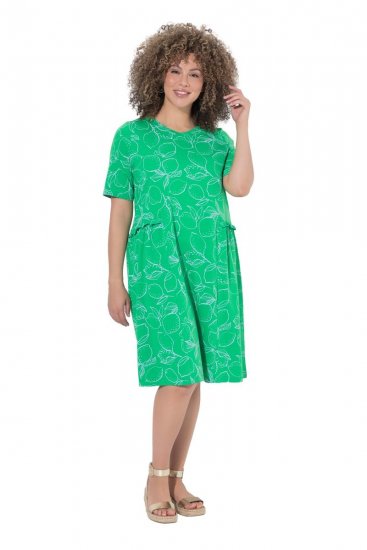 Ulla Popken 850204 Abito in jersey a maniche corte con scollo a V Verde - Abiti in jersey - 