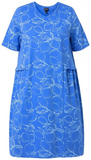 Ulla Popken 850204 Abito t-shirt fantasia con volant Blu - Abiti in jersey - 