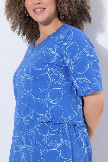 Ulla Popken 850204 Abito t-shirt fantasia con volant Blu - Abiti in jersey - 