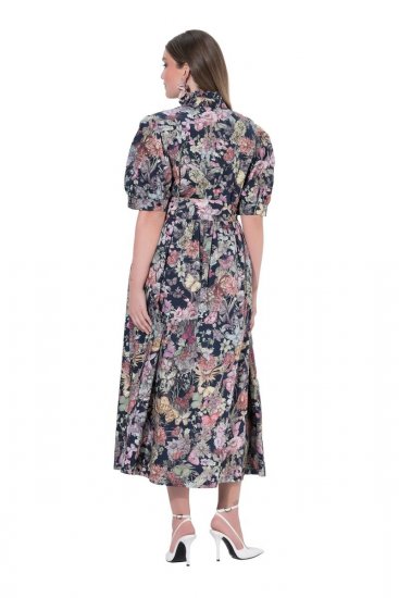 Ulla Popken 850298 Abito chemisier a fiori Blu scuro - Vestiti maxi - Abiti maxi taglie forti