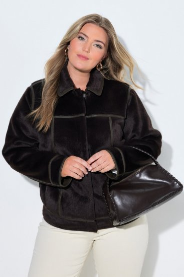 Ulla Popken 850310 Giacca in pelliccia sintetica Marrone scuro - Giacche - Giacche taglie forti da donna