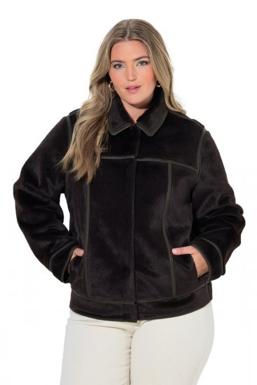 Ulla Popken 850310 Giacca in pelliccia sintetica Marrone scuro - Giacche - Giacche taglie forti da donna
