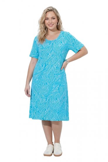 Ulla Popken 850344 Abito t-shirt fantasia Turchese - Vestiti midi - Abiti midi taglie comode