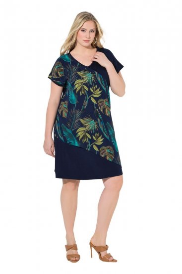 Ulla Popken 850393 Abito in chiffon fantasia Blu scuro - Abiti estivi - Abiti estivi taglie forti