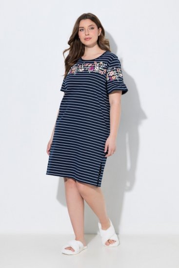 Ulla Popken 850401 Camicia da notte a fiori Blu scuro - Camicie da notte - 