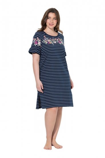 Ulla Popken 850401 Camicia da notte a fiori Blu scuro - Camicie da notte - 