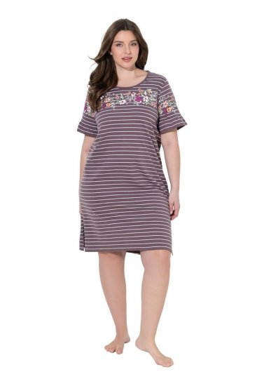 Ulla Popken 850401 Camicia da notte a fiori Marrone - Camicie da notte - 