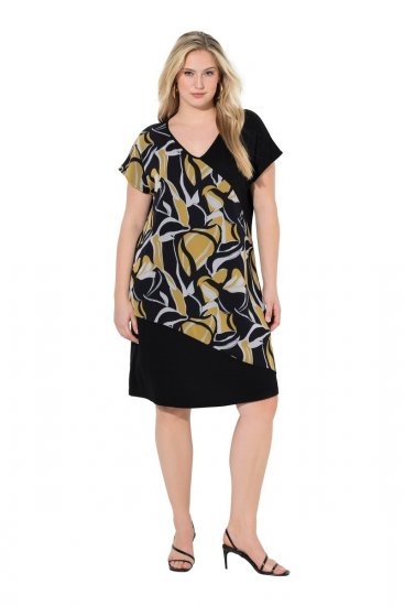 Ulla Popken 850406 Abito in chiffon fantasia Nero - Abiti - Vestiti per tutte le taglie