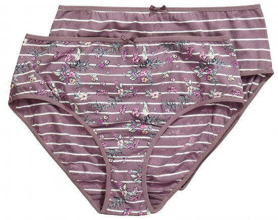 Ulla Popken 850538 Slip a fiori in cotone biologico confezione da 2 Marrone - Slip - 