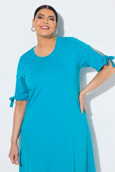 Ulla Popken 850724 Abito midi a maniche corte con cintura da annodare Turchese - Vestiti midi - Abiti midi taglie comode