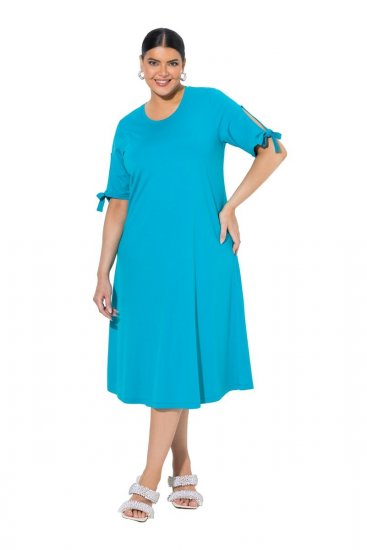 Ulla Popken 850724 Abito midi a maniche corte con cintura da annodare Turchese - Vestiti midi - Abiti midi taglie comode