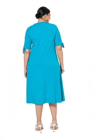 Ulla Popken 850724 Abito midi a maniche corte con cintura da annodare Turchese - Vestiti midi - Abiti midi taglie comode