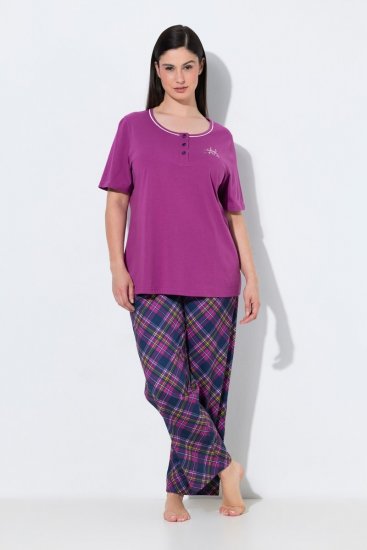 Ulla Popken 850864 Set pigiama 3 pezzi a quadri Viola - Pigiami/Loungewear - 