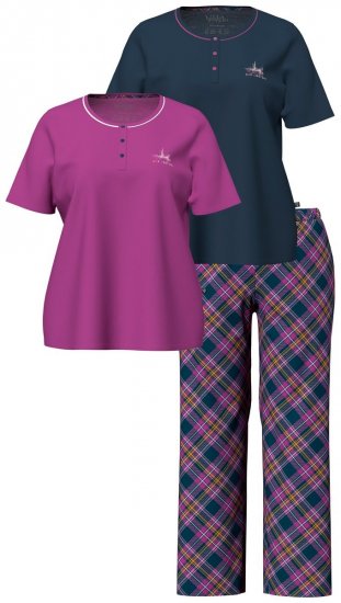 Ulla Popken 850864 Set pigiama 3 pezzi a quadri Viola - Pigiami/Loungewear - 