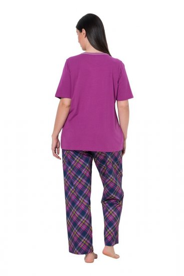 Ulla Popken 850864 Set pigiama 3 pezzi a quadri Viola - Pigiami/Loungewear - 