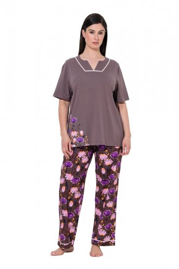 Ulla Popken 850903 Pigiama a fiori confezione da 2 Marrone - Pigiami/Loungewear - 