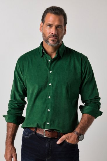 JP1880 850921 Camicia in velluto a coste a maniche lunghe Verde foresta TALL - TALL camicie - Camicie TALL per uomo alto