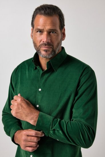 JP1880 850921 Camicia in velluto a coste a maniche lunghe Verde foresta TALL - TALL camicie - Camicie TALL per uomo alto