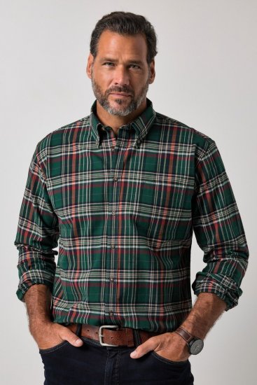 JP1880 850923 Camicia a quadri a maniche lunghe Verde foresta TALL - TALL camicie - Camicie TALL per uomo alto