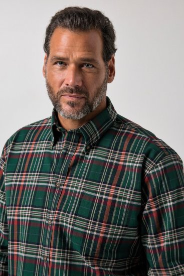 JP1880 850923 Camicia a quadri a maniche lunghe Verde foresta TALL - TALL camicie - Camicie TALL per uomo alto