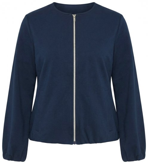Ulla Popken 851040 Felpa con zip Blu scuro - Felpe - Felpe girocollo da donna taglie forti