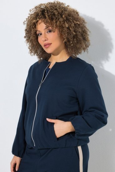 Ulla Popken 851040 Felpa con zip Blu scuro - Felpe - Felpe girocollo da donna taglie forti