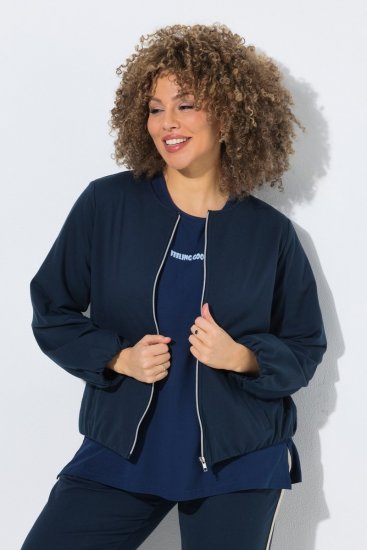 Ulla Popken 851040 Felpa con zip Blu scuro - Felpe - Felpe girocollo da donna taglie forti