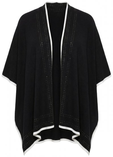 Ulla Popken 851127 Poncho in maglia aperto con bordo di strass Nero - Poncho e mantelle - 
