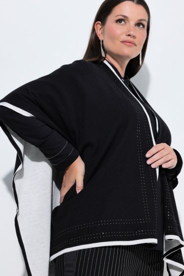 Ulla Popken 851127 Poncho in maglia aperto con bordo di strass Nero - Poncho e mantelle - 