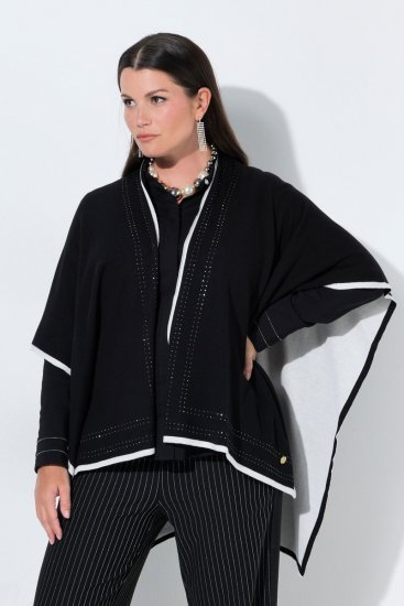 Ulla Popken 851127 Poncho in maglia aperto con bordo di strass Nero - Poncho e mantelle - 