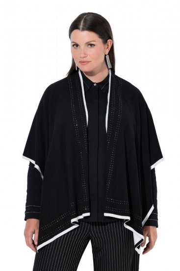 Ulla Popken 851127 Poncho in maglia aperto con bordo di strass Nero - Poncho e mantelle - 