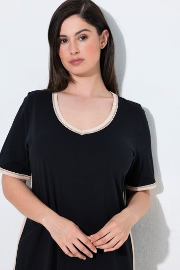 Ulla Popken 851237 Camicia da notte a righe Nero - Camicie da notte - 