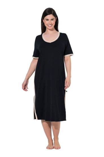 Ulla Popken 851237 Camicia da notte a righe Nero - Camicie da notte - 