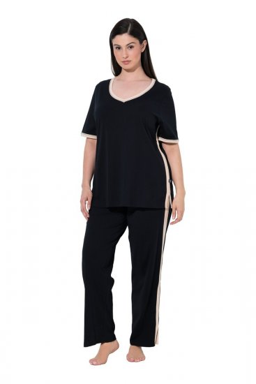 Ulla Popken 851245 Pigiama a righe Nero - Pigiami/Loungewear - 