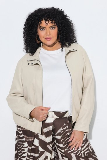 Ulla Popken 851329 Giacca biker effetto pelle con zip Tortora - Giacche - Giacche taglie forti da donna
