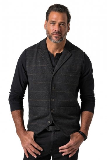 JP1880 851395 Gilet in tweed a quadri elasticizzato Nero - Abiti - Abiti da Uomo Taglie Forti