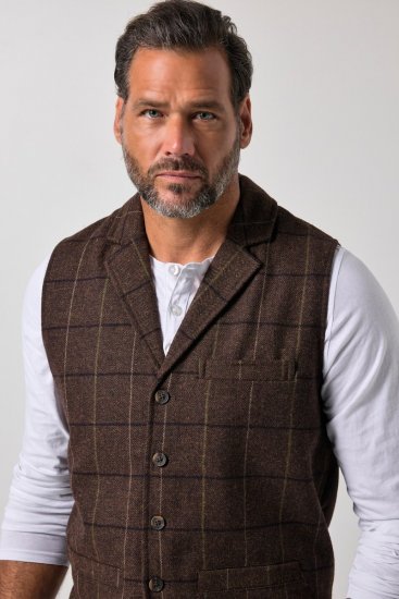 JP1880 851395 Gilet in tweed a quadri elasticizzato Marrone scuro - Abiti - Abiti da Uomo Taglie Forti