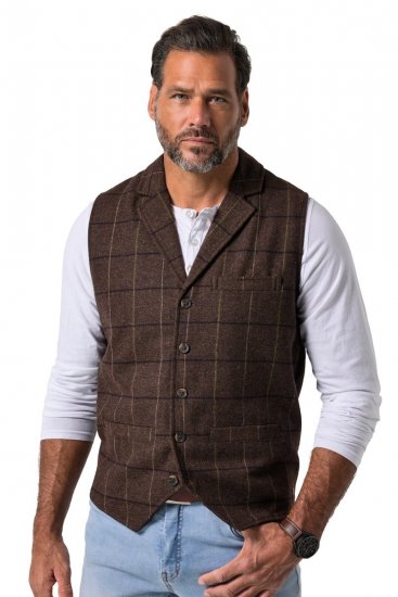 JP1880 851395 Gilet in tweed a quadri elasticizzato Marrone scuro - Abiti - Abiti da Uomo Taglie Forti