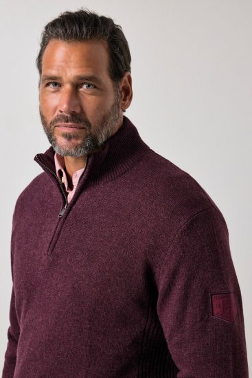 JP1880 851428 Maglione in maglia con mezza zip Prugna TALL - TALL felpe - Felpe TALL per uomo alto