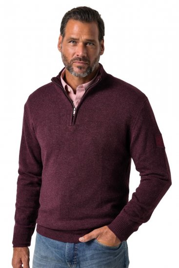 JP1880 851428 Maglione in maglia con mezza zip Prugna TALL - TALL felpe - Felpe TALL per uomo alto